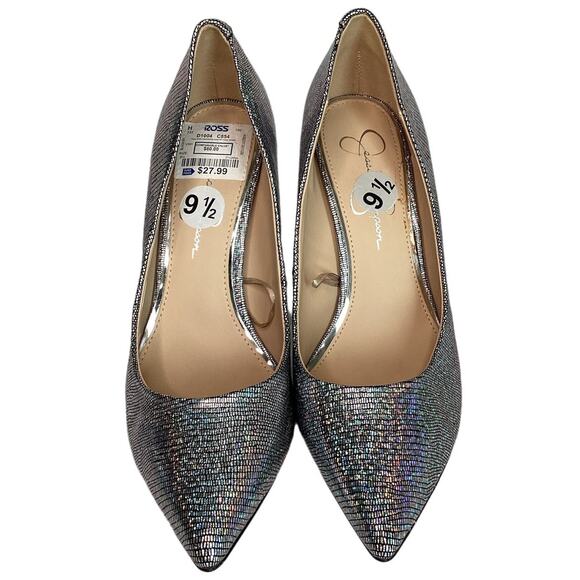 Jessica Simpson Metallic Stiletto Pumps Silver 9.5 Disco Party Heels Iridescent - Picture 10 of 10